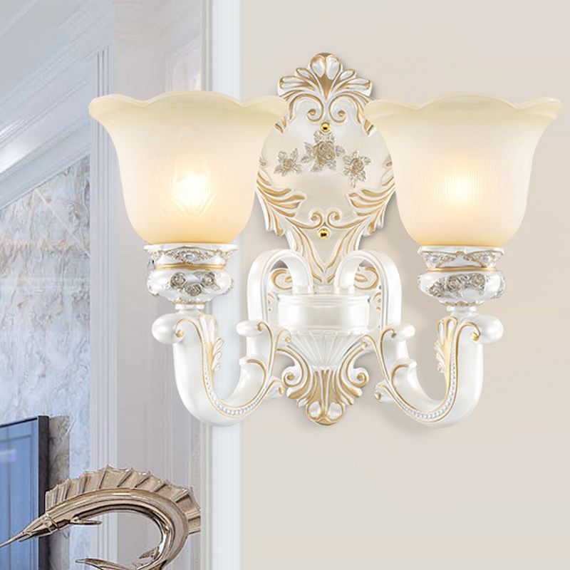 Cream Glass White Wall Sconce Blossom 1/2-Head Cottage Wall Lighting Fixture for Living Room