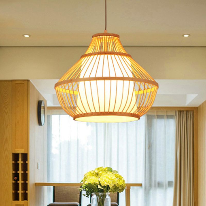 Bamboo Lantern Hanging Pendant Light Asian Single Bulb Pendant Light for Restaurant, 16"/18" Diameter