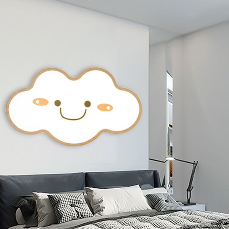 Acrylic Shy Cloud Flush Ceiling Light Child Bedroom Cartoon LED Ceiling Fixture in White