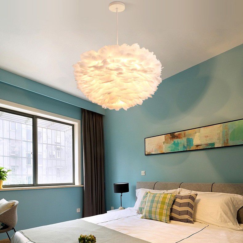 Nordic-Style Shaded Chandelier Pendant Light Feather Bedroom Pendant Lighting Fixture