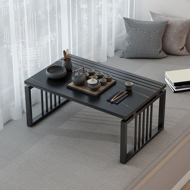 11.8" H Glam Rectangle Slate Coffee Table Steel Sled Cocktail Table