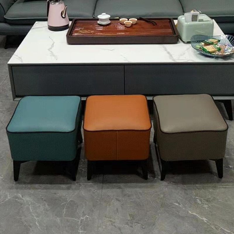 Contemporary Plain Pouf Ottoman Rectangle PU Leather Water Resistant Target Pouf