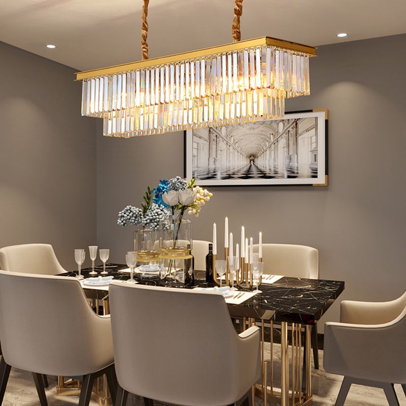 Contemporary Rectangle Ceiling Lamp Fixtures Crystal Prisms Island Pendant