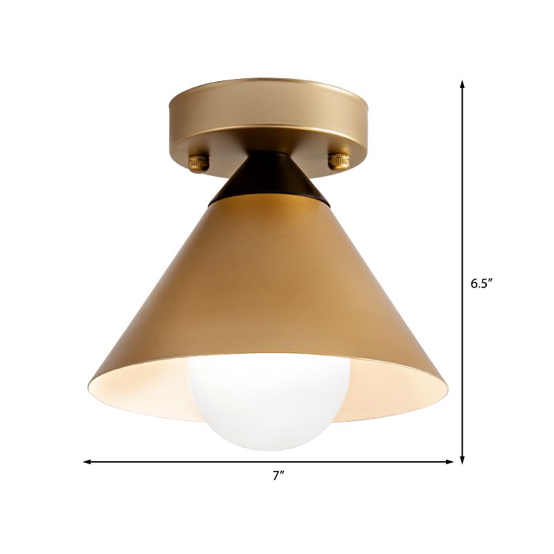 1 Head Golden Ceiling Flush Mount Light with Cone Metal Shade Minimalist Flushmount Ceiling Lamp for Kitchen