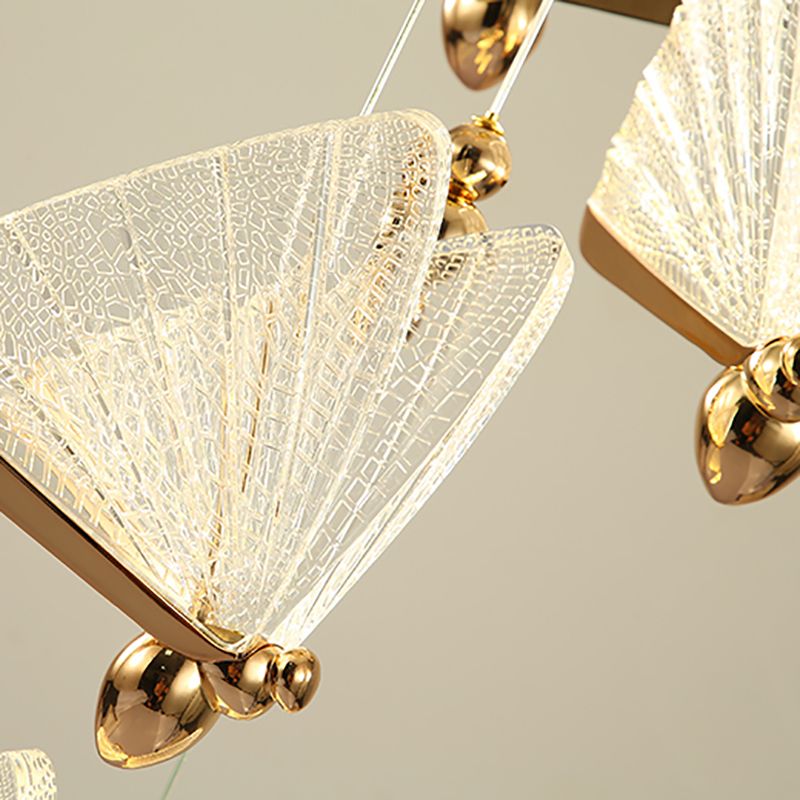 Lámpara de luz colgante de mariposa acrílico lámpara de suspensión de acabado dorado