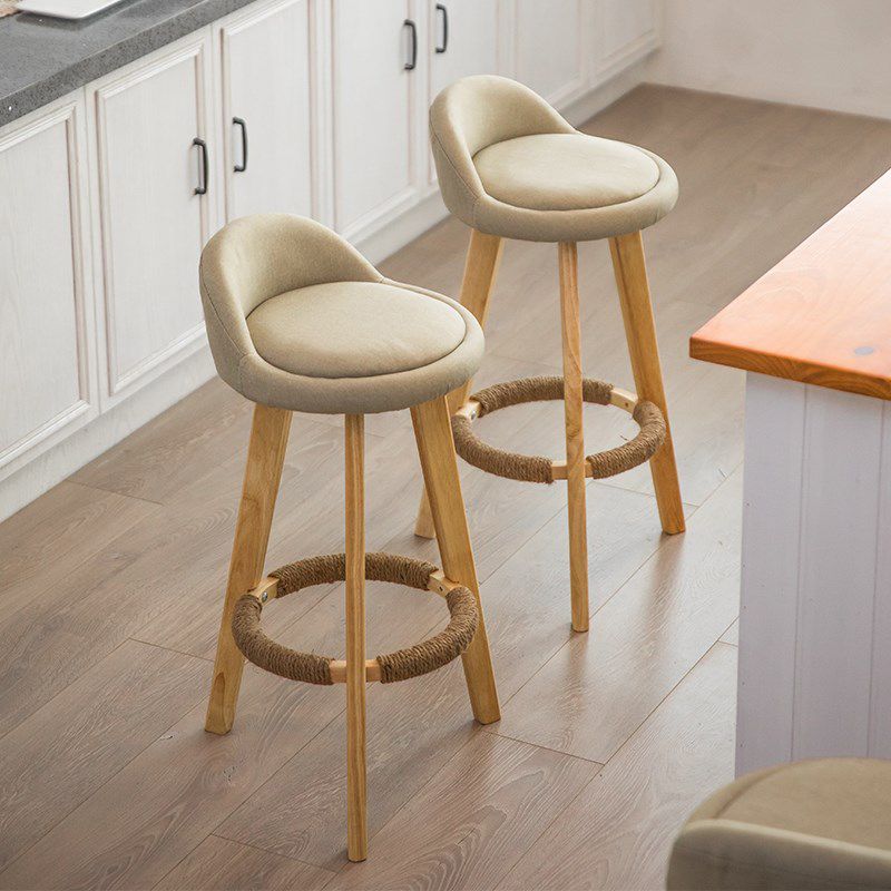 Modern Armless Backrest Counter Stool Rubber Wood kitchen Bar Stool with Cushion and Pedal