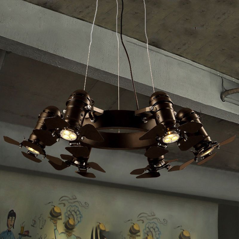 Metallic Black Finish Hanging Light Fixture Shaded 6 Lights Vintage Style Chandelier Light Fixture