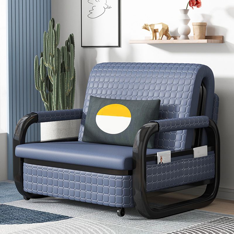 Modern Sofa Bed in Blue Faux Leather Futon And Mattress with Storage