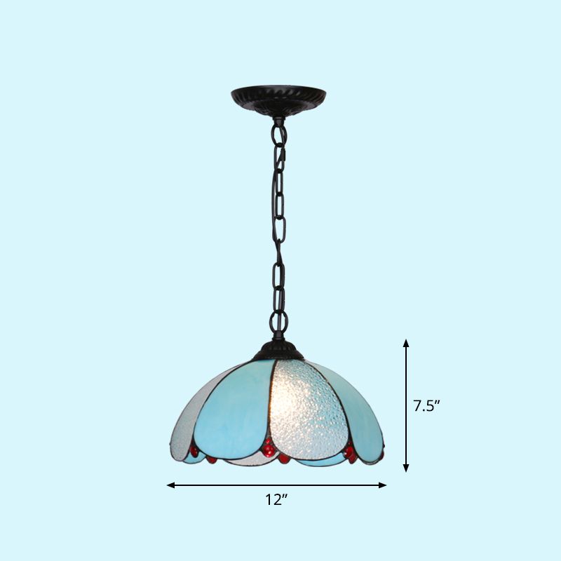 Mediterranean Dome Pendant Lighting Fixture Single Hand-Crafted Glass Hanging Light for Restaurant
