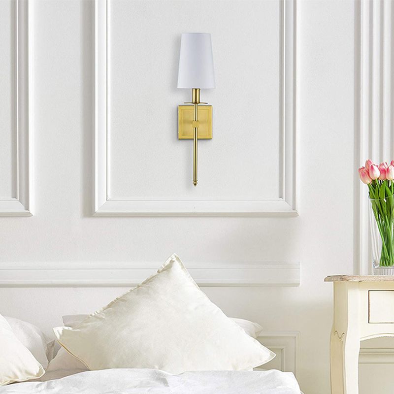 Iron and Fabric Wall Sconce Post Modern 1 - Light Wall Lighting Fixture with White Shade