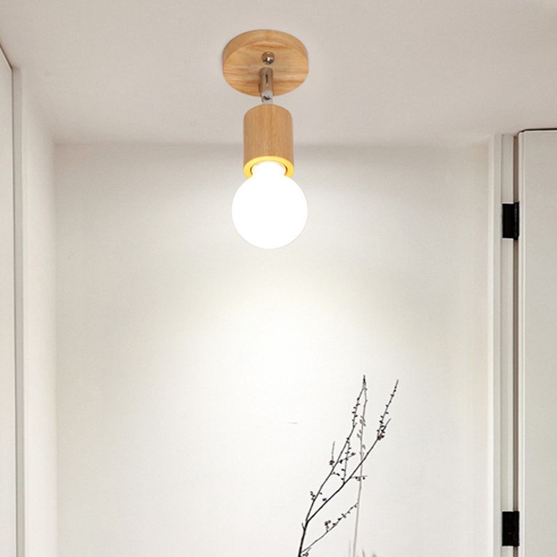 Contemporary Cylinder Flush Light Fixture Wood Flush Mount Lights in Brown