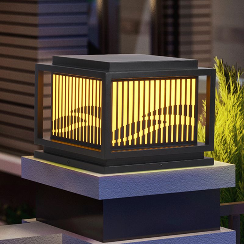 Metal Rectangle Shape Waterproof Pillar Lamp Modern 1 Light Outdoor Light in Black