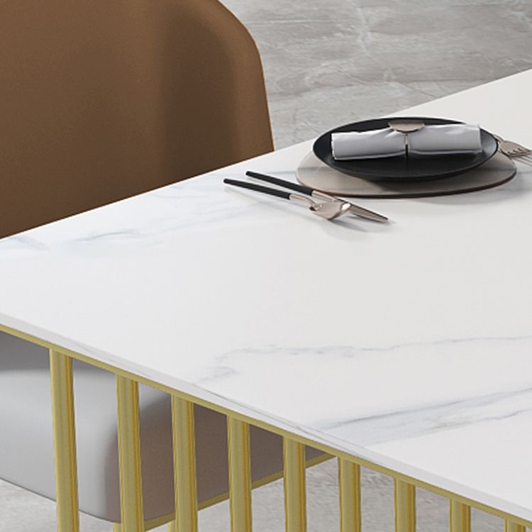Luxe huis gesinterde stenen eettafel rechthoekige tafel met dubbele voetstukbasis