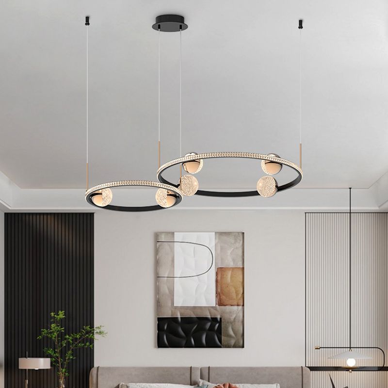 Black Ring Chandelier Light Fixture Creative Minimalist Acrylic LED Suspension Lamp