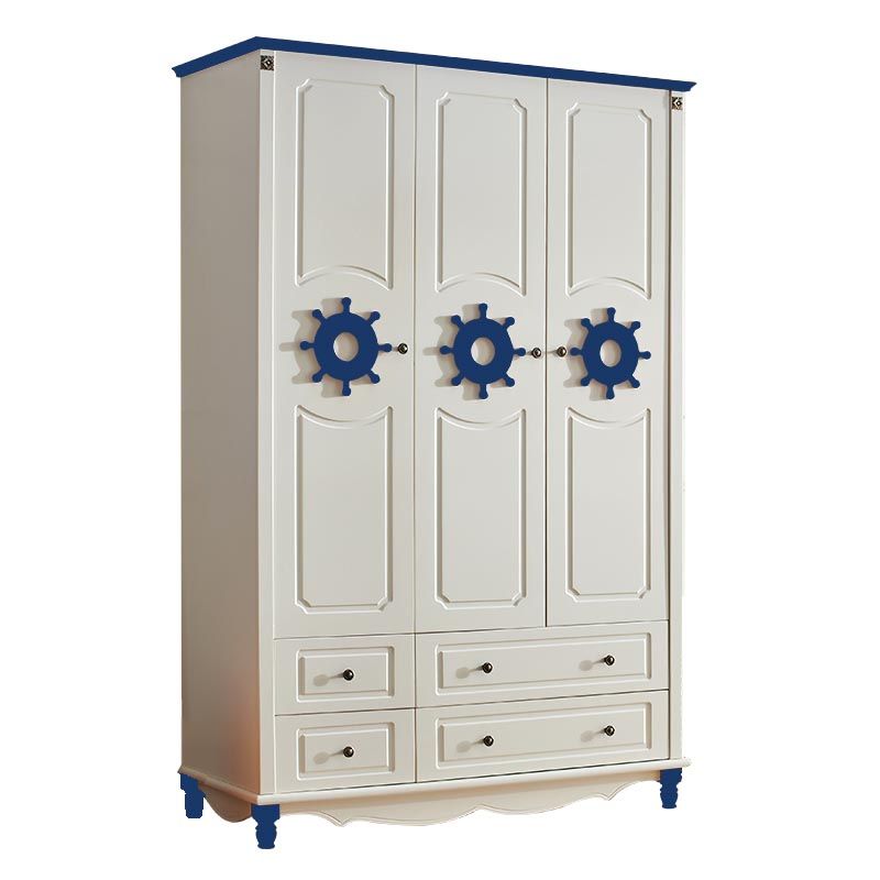 Coastal Style Wardrobe Armoire Rubber Wood and Engineered Wood Wardrobe Cabinet