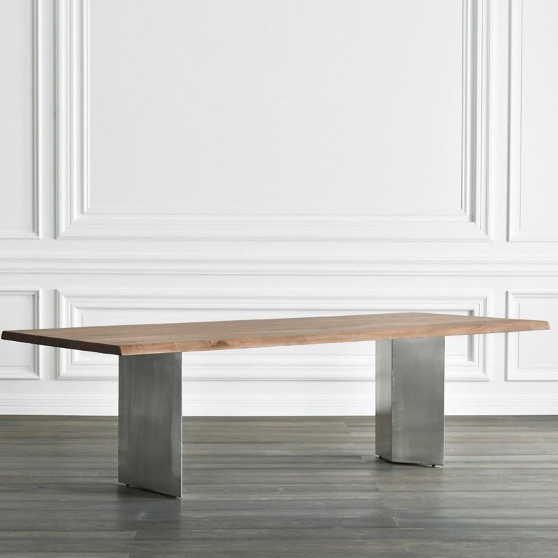 Industrial Pine Wood Table for Restaurant Rectangle Dining Table with Metal Double Pedestal