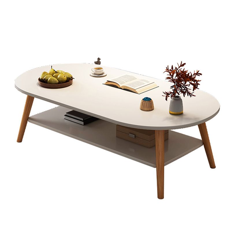 Modern Wood Cocktail Table 4 Legs Coffee Table with Storage Shelf