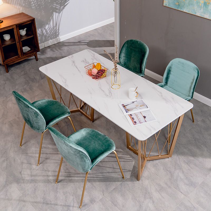 Glam Marble Top Dinette Set 1/2/5/6/7 Pieces White Rectangle Dining Table Set