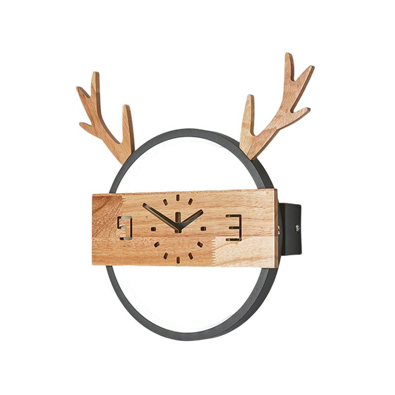 Circle Shape Wall Lighting Modern Style Wood 1 Light Sconce Lamp for Living Room