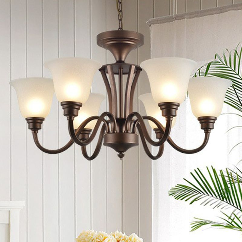 Bell Frost Glass Ceiling Lighting Traditional Living Room Chandelier Light Fixture in Brown