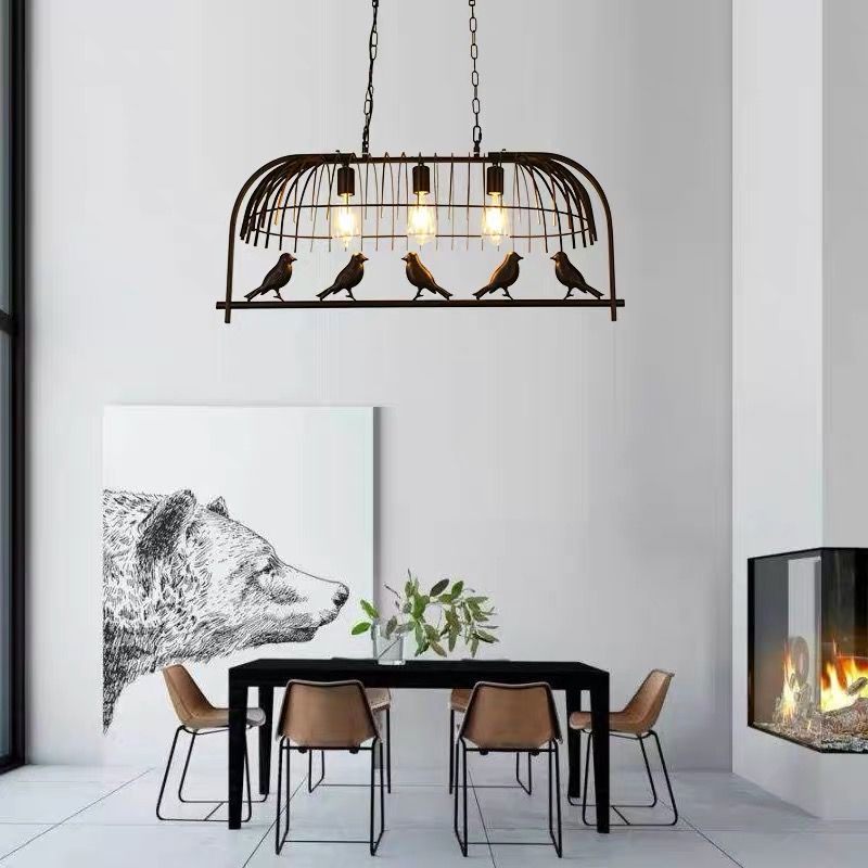 Bird Cage Kitchen Island Lighting Farmhouse Metal Black Finish Suspension Light Fixture
