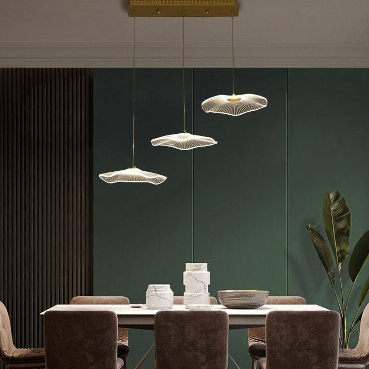 Minimalist Artistic Multi-Light Pendant Gold Lotus Leaf Hanging Light with Acrylic Shade