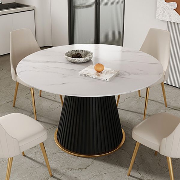 Round Sintered Stone White Dining Table Simplicity Pedestal Table for Dining Room