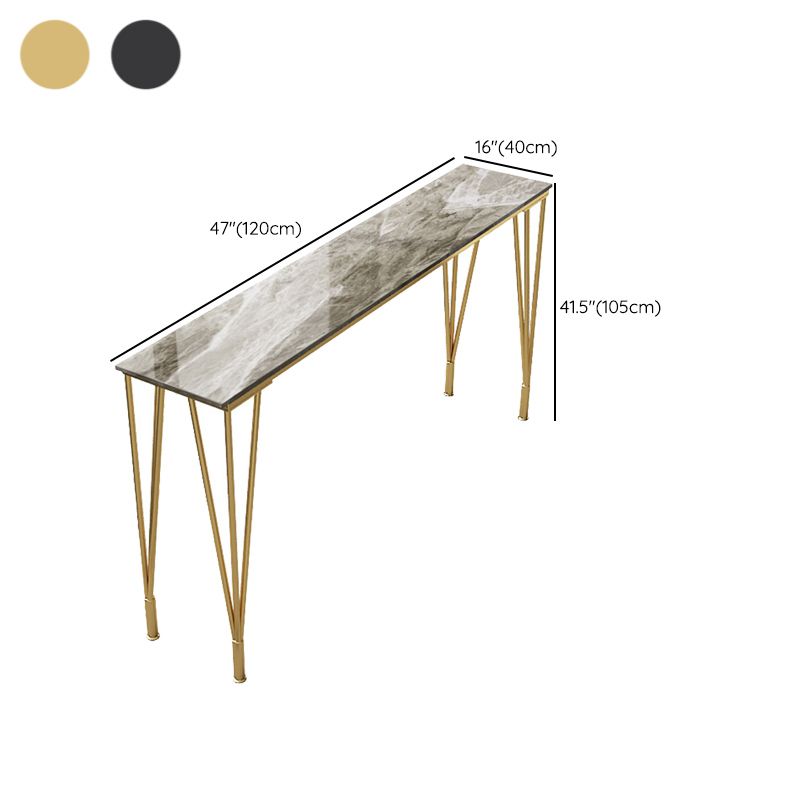 Industrial Bar Height Table Stone Top Pub Table with 4 Metal Legs