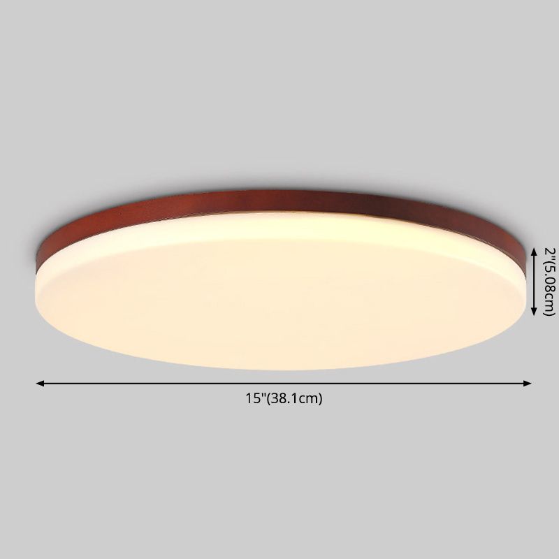 Ultrathin Wooden Ceiling Flush Mount Lighting Simplicity Red Brown Flush Lamp for Dining Room