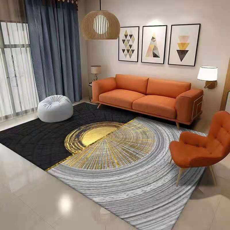 Black Modern Rug Polyester Wave Point Rug Non-Slip Backing Rug for Living Room