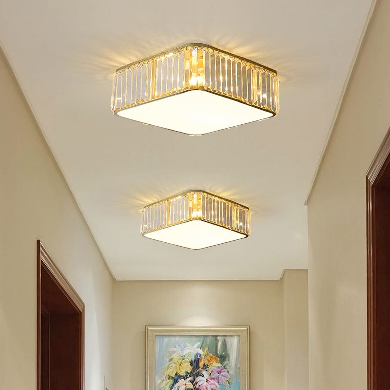 Plafonnier LED carré en cristal, plafonnier en fer forgé de Style concis et moderne pour le salon