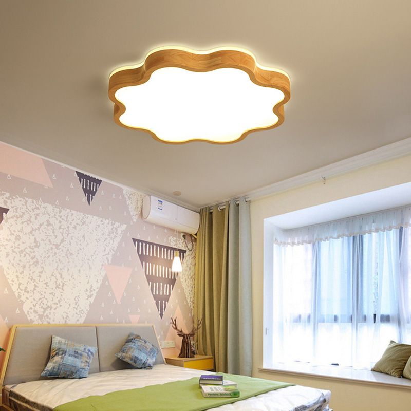 Contemporary Creative Wooden LED Flush Mount Ceiling Light for Living Room