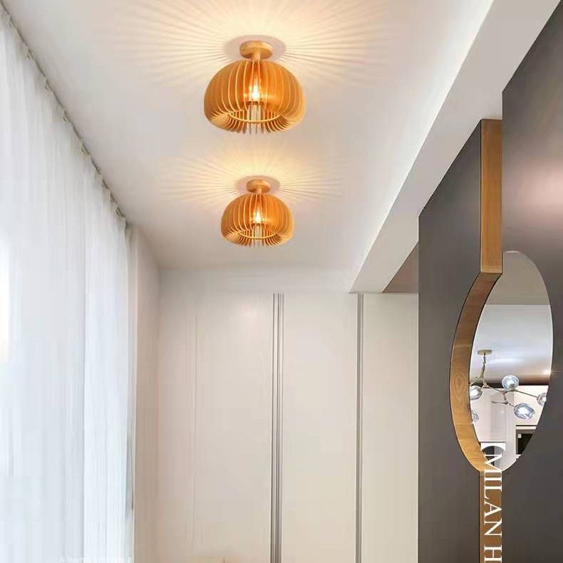 Modern Concise Flush Mount Wooden Pumpkin Ceiling Fixture for Interior Spaces