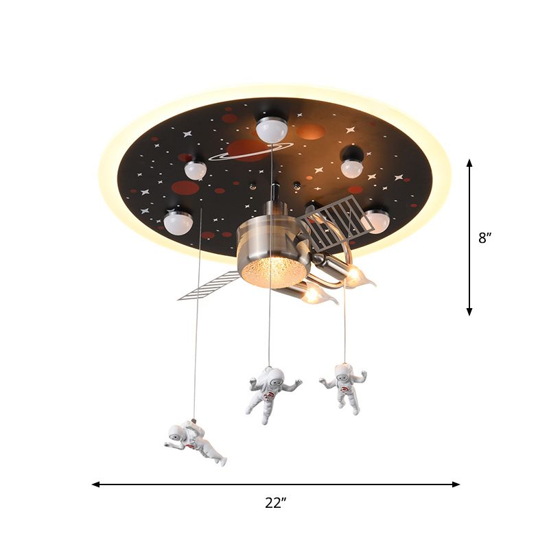 Black Space Satellite Flush Light Kid 16"/22" breed 2 lampen hars ruimtevaarders sculptuur plafondarmatuur