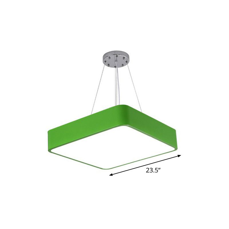 Simplicité Square LED PENDANT LAMPE METAL CHAUDRENS CHANDELER LUMIÈRE EN VERT