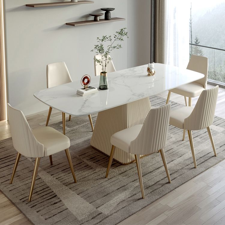 Modern Style 1/2/5/7 Pieces Dining Room Table Rectangle Stone Furniture in White