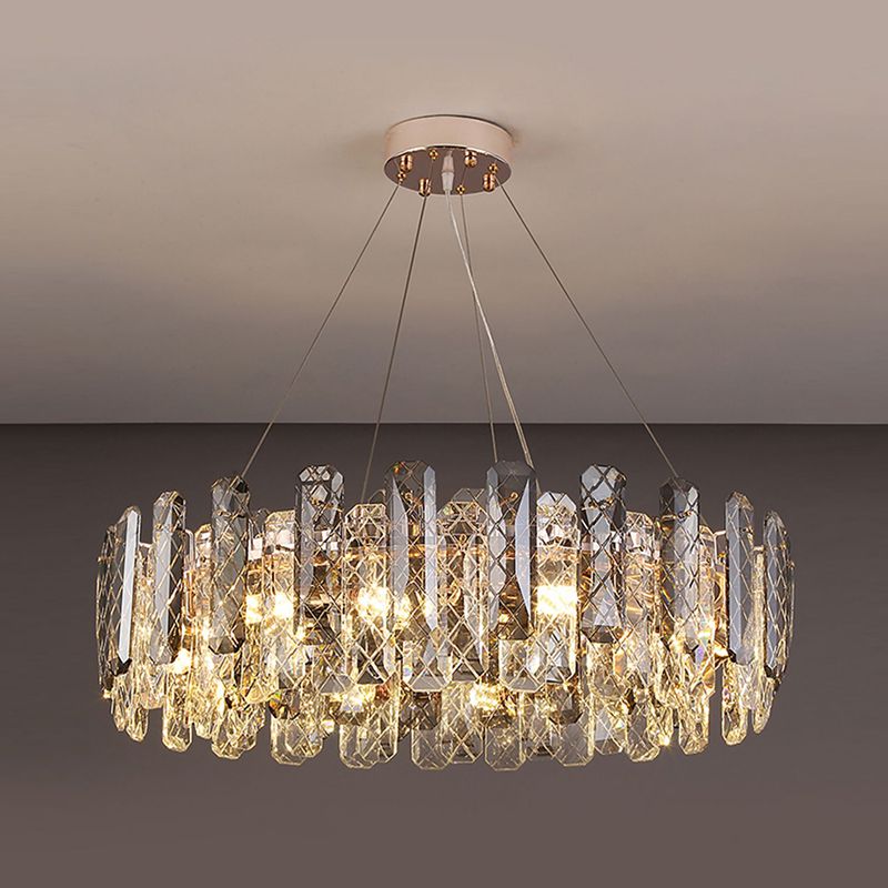 Wheel Shape Pendant Chandeliers Contemporary Style Crystal Chandelier Lights in Grey