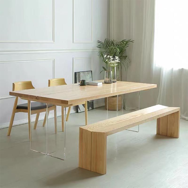 Rectangle Double Pedestal Table Modern Dining Fixed Table with Pine Solid Wood