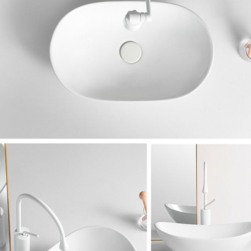 White Oval Vessel Sink Modern Style Porcelain Basin Sink with No Craftsmanship