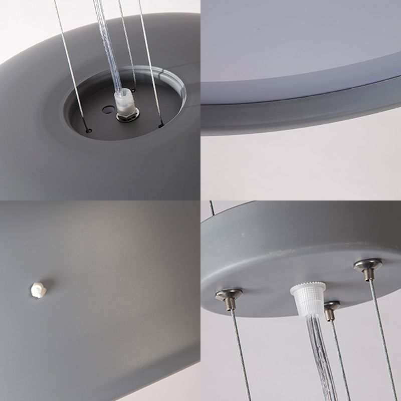 Drum Pendant Lamp Modern 1 Light Acrylic Grey/Coffee Hanging Ceiling Light for Living Room with Recessed Diffuser, 14"/19"/23.5" Wide