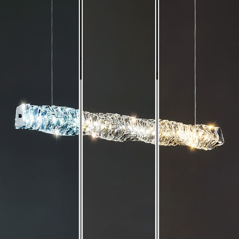 1 Light Rectangle Island Lighting Contemporary Crystal Island Lights for Kitchen