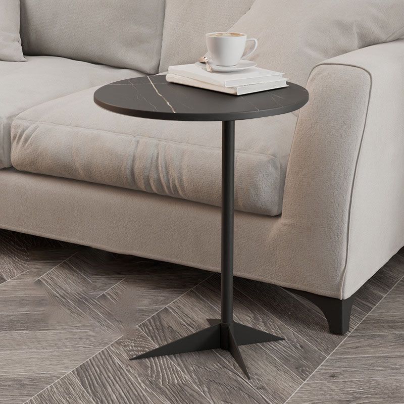 Modern Round Slate Side End Table Metal Pedestal Sofa Side Table