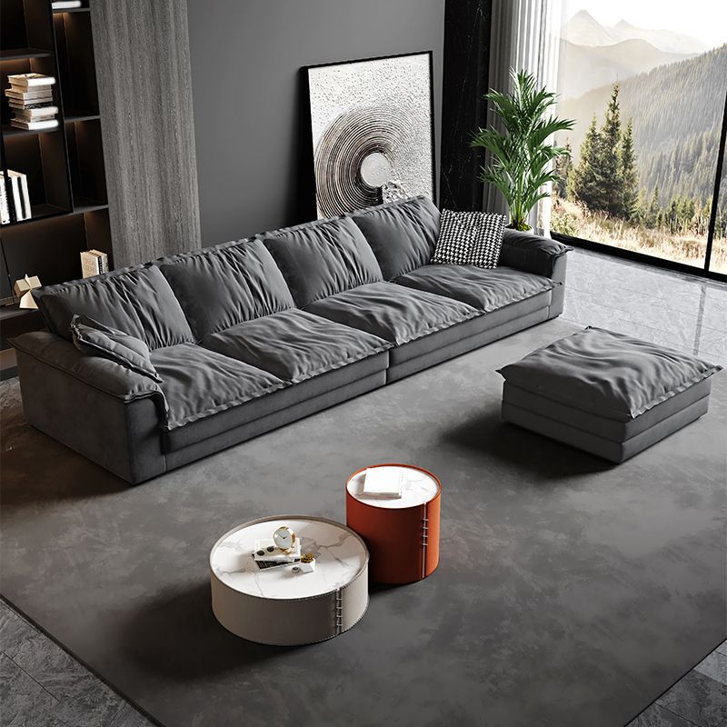 Contemporary Grey Faux Leather Sofa with Pillow Top Arm for Living Room