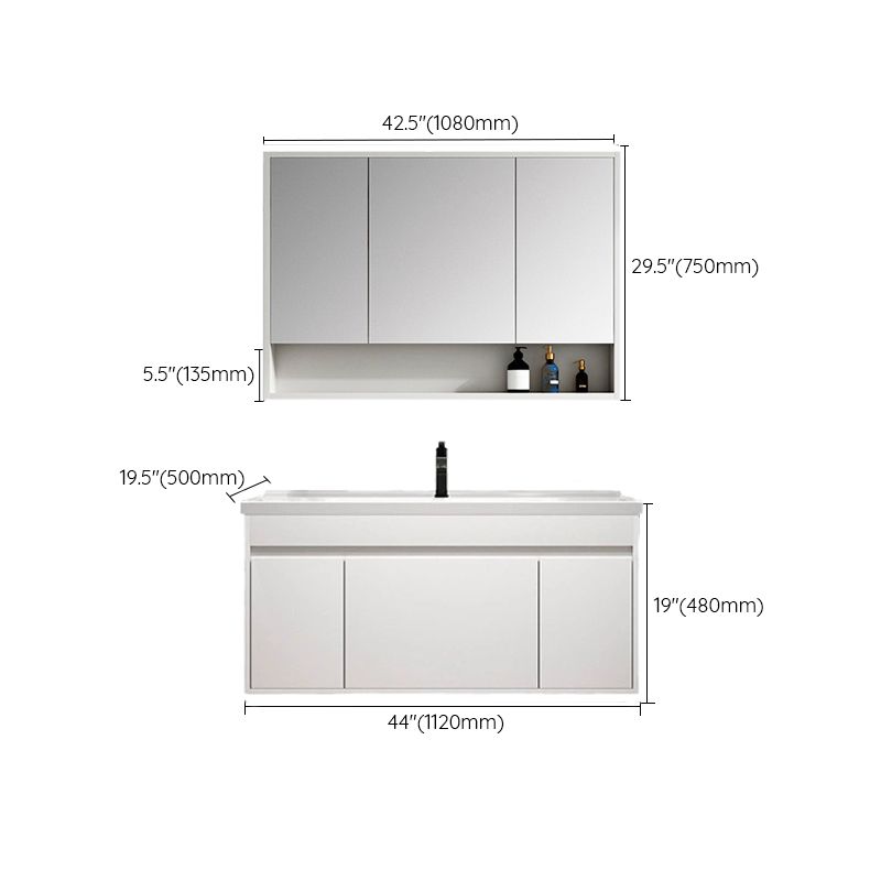 Rectangle Bathroom Vanity Wall-Mounted Mirror Wood Frame Modern Vanity with Doors