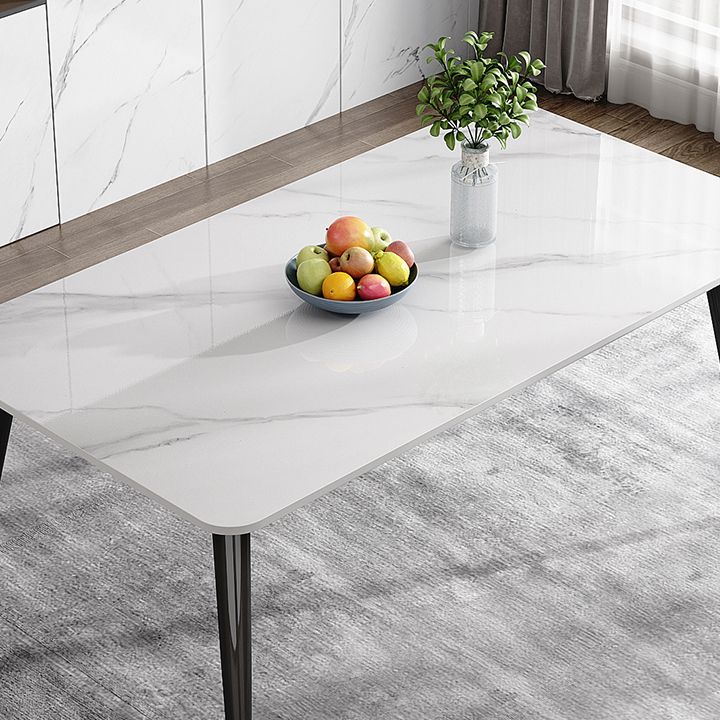 Metal 4 Legs Dining Table Rectangle Stone Top Dining Table for Dining Room