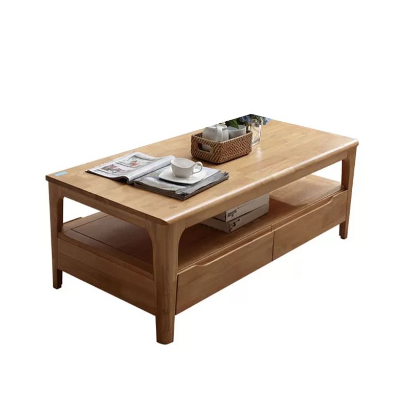 Rectangular 4 Legs Base Solid Wood Table Nordic Style Coffee Table with Storage Rack