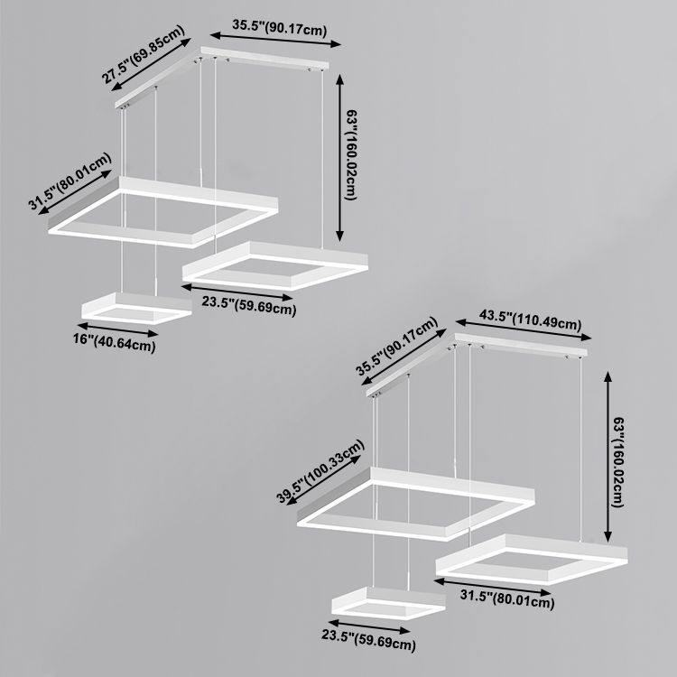 Moderne verlichting kroonluchters Meerdere vierkanten Opgeslepen verlichtingsarmaturen voor woonkamer