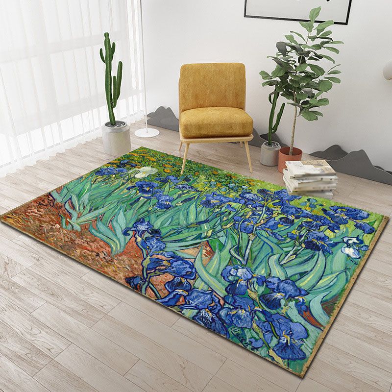 Green Modern Area Carpet Plant Pattern Polyester Area Rug Anti-Slip Backing Rug for Home Decor