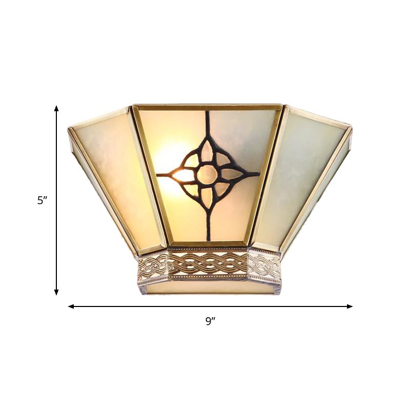 1 Light Wall Sconce Conical White Frosted Glass Retro Wall Mount Lighting with Gold Twisting Pattern