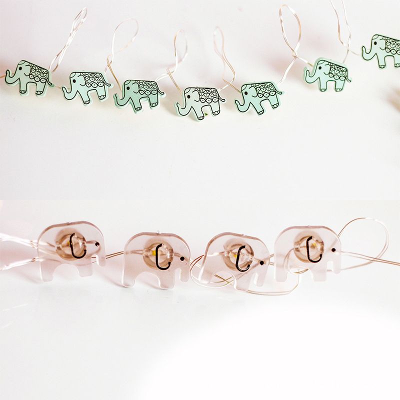 Plastic Elephant LED Festoon Light Cartoon 2m 20 Heads Clear/Green String Lamp for Children Bedroom, 2 Packs